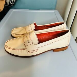 Cole Haan Ivory Red Stitching Leather Penny Loafers Size 8.5